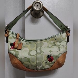 Rare Vintage Coach 6723 Soho Green Optic Signature Ladybug Studded Hobo Bag